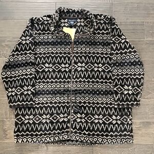 New Denim & Co. Black Soft Cozy Aztec Southwestern Long Fleece Jacket Sz 1X